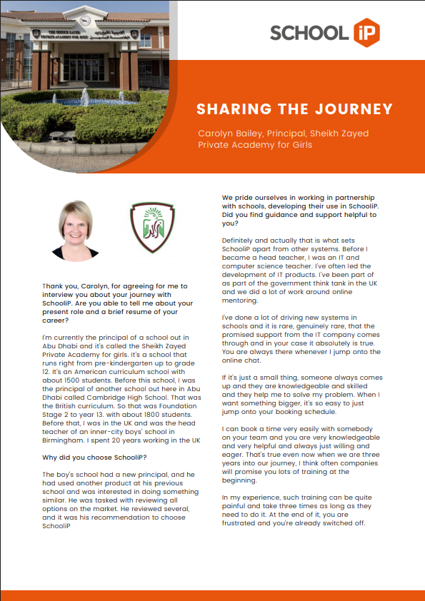 First page of SchooliP Journey – Sheikh Zayed Private Academy for Girls