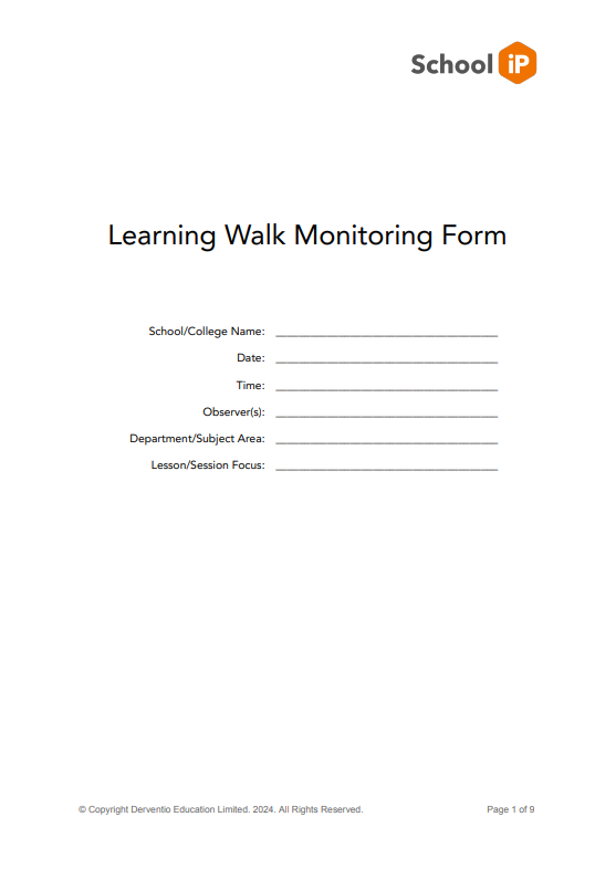 First page of Template - Learning Walk Monitoring