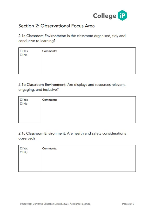 First page of College Learning Walk Template